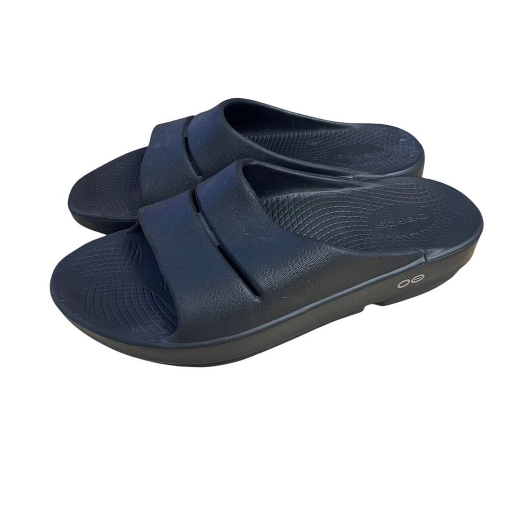 Oofos Ooahh Black Recovery Sandals Slip On Comfort Slides Mens 7 Womens 9